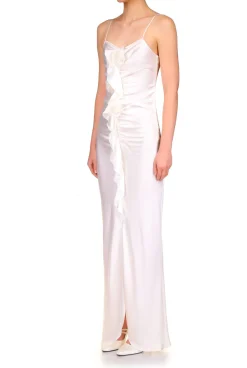 Rodarte Off White Silk Ruched Gown With Ruffle Detail And Silk Roses Best
