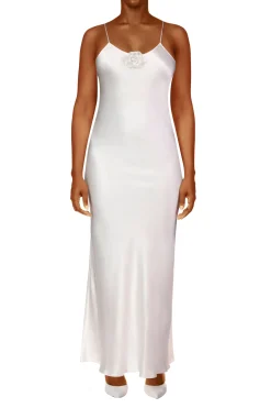 Rodarte Off White Silk Satin Bias Slip Gown With Silk Flower Discount