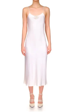 Rodarte Off White Silk Satin Bias Slip With Silk Flower New