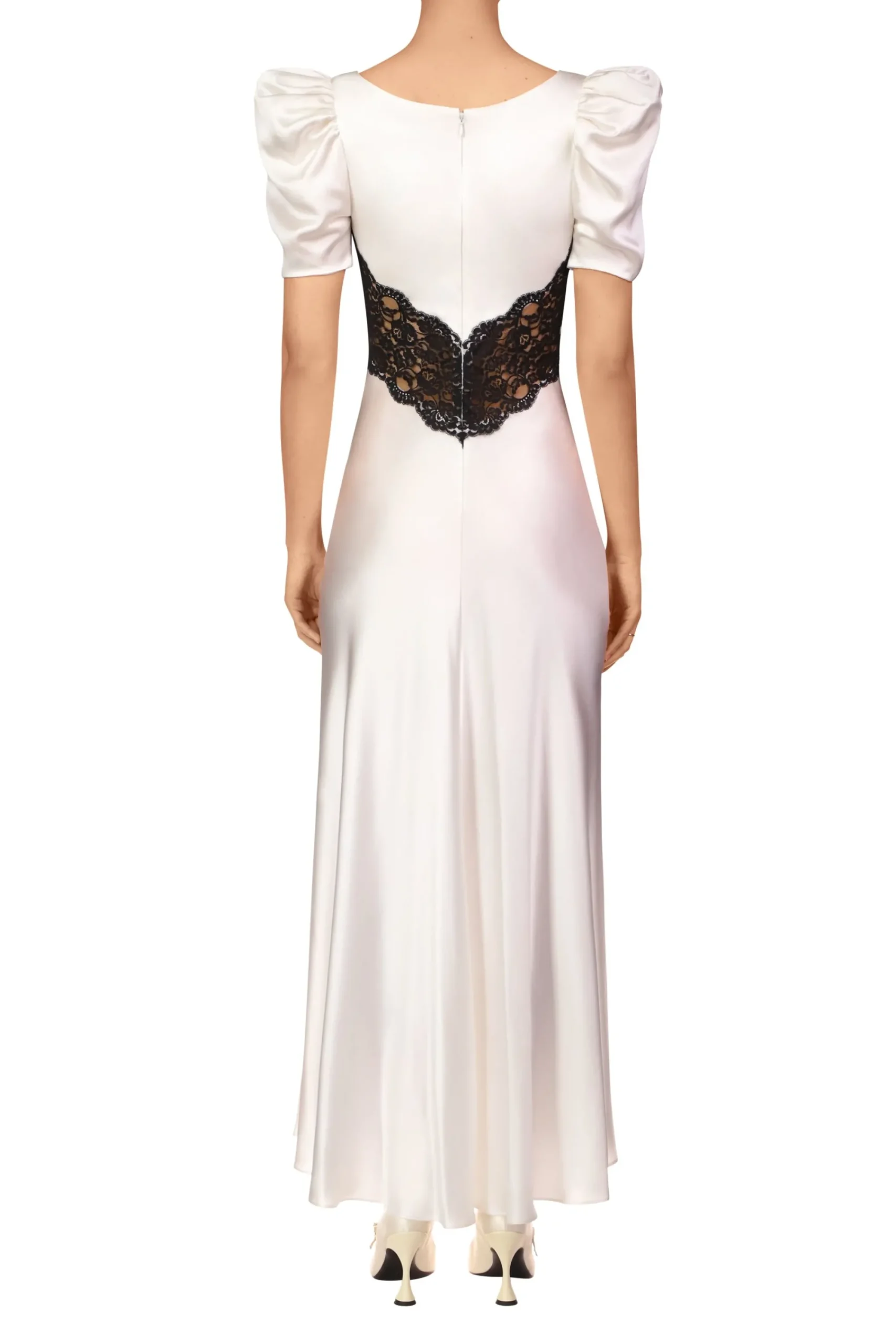 Rodarte Off White Silk Short Sleeve Dress With Black Lace Details Store