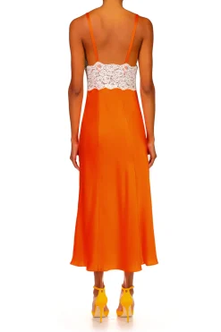Rodarte Orange Silk Satin And Lace Bias Slip Dress Sale