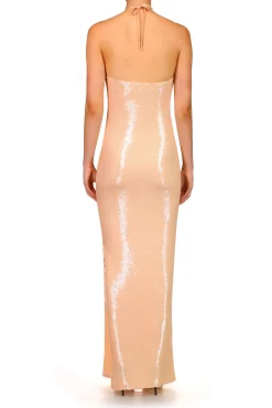 Rodarte Peach Sequin Halter Gown With Flower Detail Best