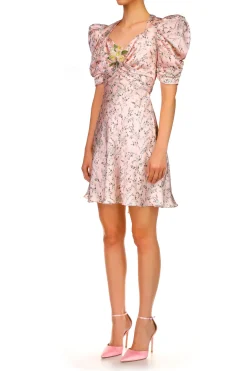 Rodarte Pink Floral Printed Silk Dress With Silk Flower Cheap