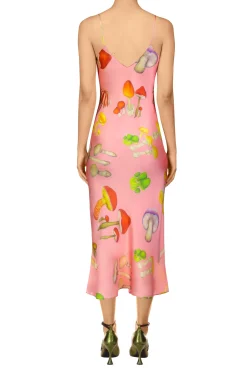 Rodarte Pink Mushroom Printed Silk Satin Slip Dress Clearance