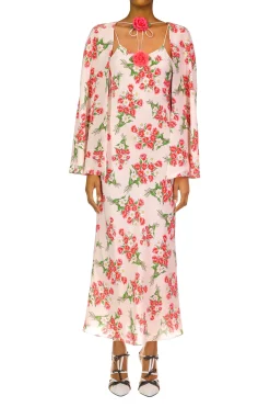 Rodarte Pink Tulip Bouquet Printed Silk Capelet With Silk Flower Detail Store