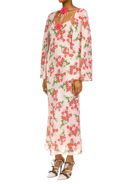 Rodarte Pink Tulip Bouquet Printed Silk Capelet With Silk Flower Detail Store