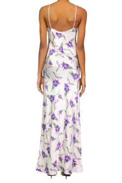 Rodarte Purple Iris Printed Silk Halter Gown With Silk Flower Detail Online