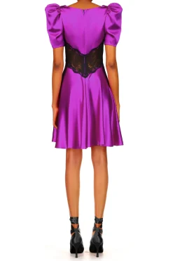 Rodarte Purple Silk Short Sleeve Mini Dress With Lace Detail Hot