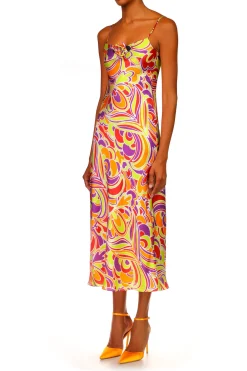 Rodarte Red And Orange Multicolor Printed Midi Length Slip Dress Outlet