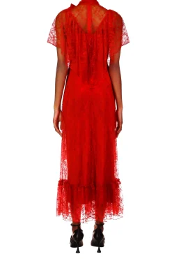 Rodarte Red Floral Lace Dress With Flower Corsage New