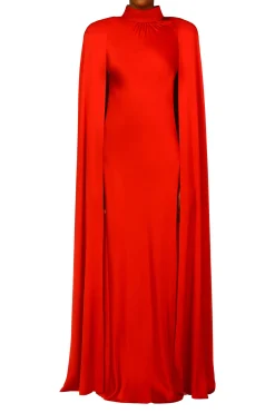 Rodarte Red Silk Satin Cape Gown Discount