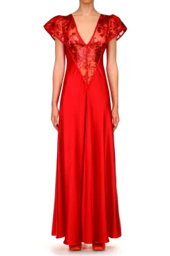 Rodarte Red Silk Satin Gown With Sequin Detail Fashion