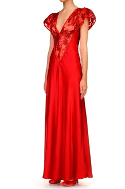 Rodarte Red Silk Satin Gown With Sequin Detail Fashion