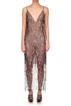 Rodarte Silver And Black Glitter Tulle Slip Dress Flash Sale