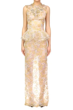 Rodarte Silver And Gold Daisy Lace Gown With Hand Beaded Details Discount
