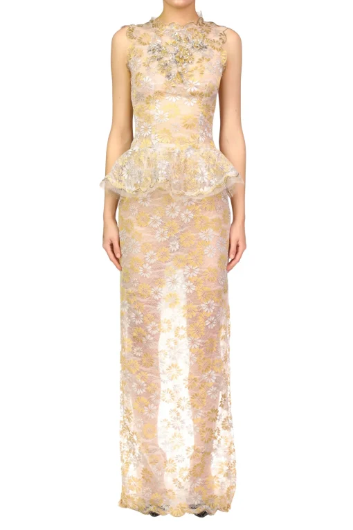 Rodarte Silver And Gold Daisy Lace Gown With Hand Beaded Details Discount