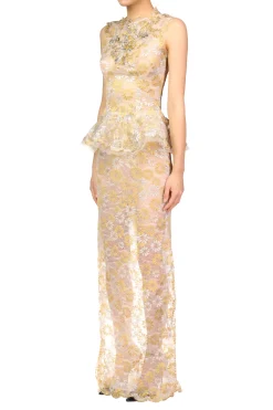 Rodarte Silver And Gold Daisy Lace Gown With Hand Beaded Details Discount