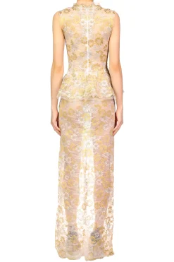 Rodarte Silver And Gold Daisy Lace Gown With Hand Beaded Details Discount