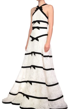 Rodarte White Chorded Lace Halter Gown With Velvet Ribbon Detail Outlet