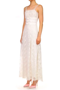 Rodarte White Daisy Lace Dress With Tulle Ruffle And Ribbon Details Outlet