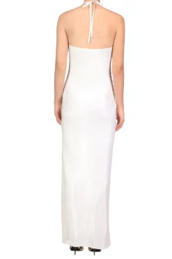 Rodarte White Sequin Halter Gown With Hand Beaded Floral Detail Cheap